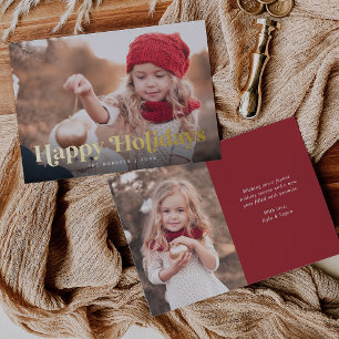 Prettig Kerstfeest Twee Foto Goud Folie Feestdagenkaart