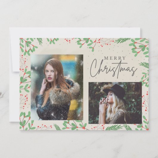 Prettig kerstfeest Twee foto's Feestdagenkaart (Voorkant)