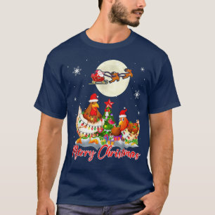 Prettig kerstfeest Twee Kerstman Kippen Kerstboom T-shirt