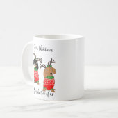 Prettig kerstfeest Twee opgetuigde Dachshonden Koffiemok (Voorkant links)