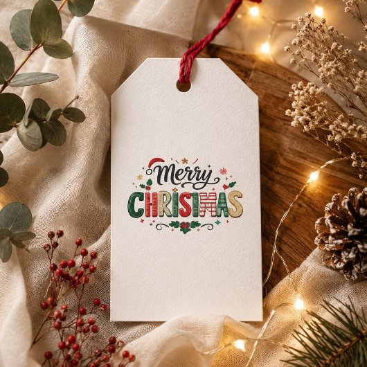 Prettig kerstfeest typografie cadeaukaart cadeaulabel