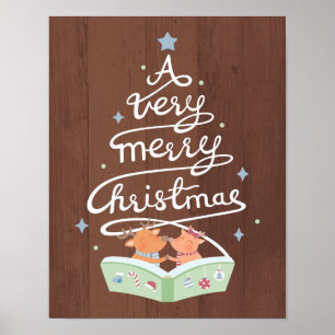 Prettig kerstfeest typografie Cute rendieren poste Poster