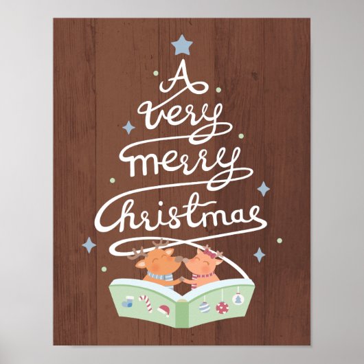 Prettig kerstfeest typografie Cute rendieren poste Poster (Voorkant)