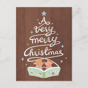 Prettig kerstfeest Typografie Mooie rendieren kers Feestdagenkaart