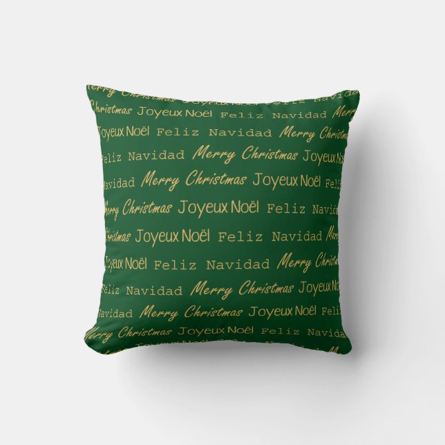 Prettig kerstfeest Typografie Noel Navidad Goud Gr Kussen (Voorkant)