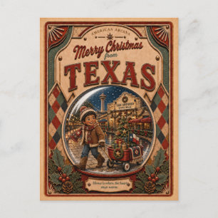 Prettig kerstfeest uit Texas Vintage Sneeuwbol Feestdagenkaart