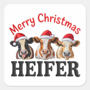 Prettig kerstfeest Vaarzen Grappige Koe Kerst Vaka Vierkante Sticker