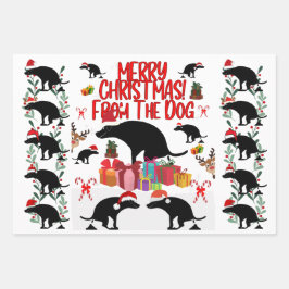 Prettig kerstfeest van de hond inpakpapier vel