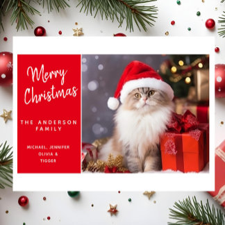 Prettig kerstfeest van de kat in een kerstmuts feestdagen kaart