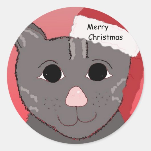 Prettig kerstfeest van de kat ronde sticker (Voorkant)