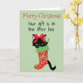 Prettig kerstfeest van kat Geschenk is in kattenba Kaart (Gele Bloem)