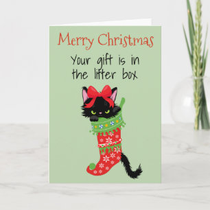 Prettig kerstfeest van kat Geschenk is in kattenba Kaart