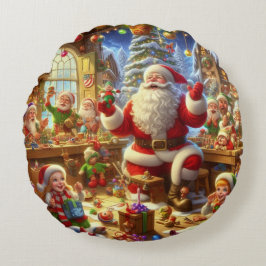 Prettig kerstfeest van Kerstman en zijn elfen  Rond Kussen