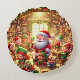 Prettig kerstfeest van Kerstman en zijn elfen Rond Kussen