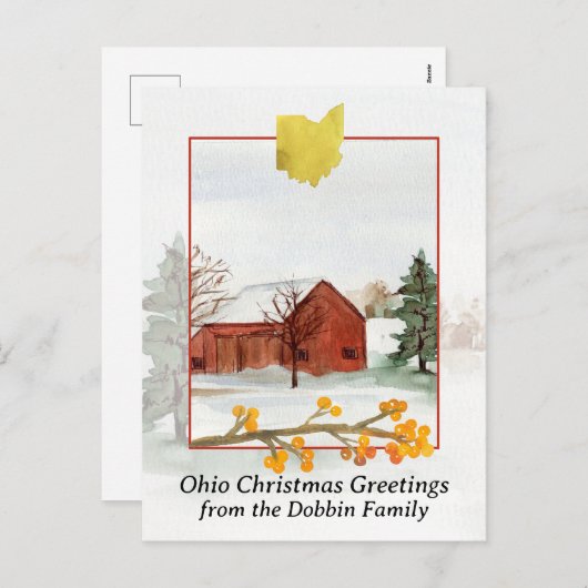 Prettig kerstfeest van Ohio Red Barn Persoonlijk Feestdagenkaart (Voorkant / Achterkant)