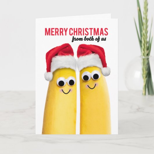 Prettig kerstfeest van ons beiden, grappige banane feestdagen kaart (Voorkant)