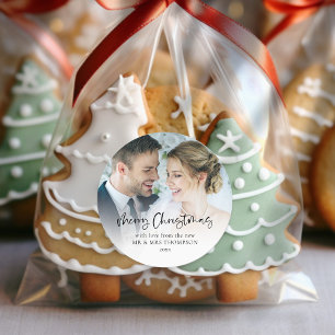 Prettig kerstfeest van Pasgetrouwden foto-overlay Ronde Sticker