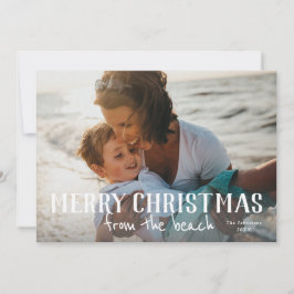 Prettig kerstfeest vanaf het strand foto kerstkaar kaart