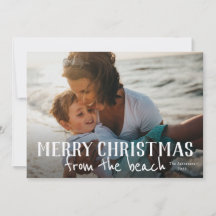 Prettig kerstfeest vanaf het strand foto kerstkaar