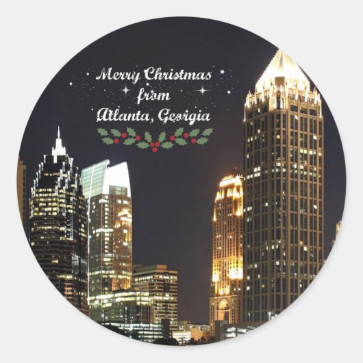 Prettig kerstfeest vanuit Atlanta, Georgia Classic Ronde Sticker (Voorkant)