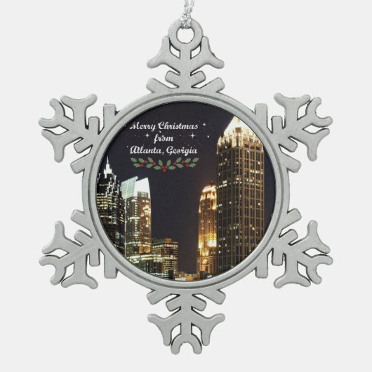 Prettig kerstfeest vanuit Atlanta, Georgia Tin Sneeuwvlok Ornament (Voorkant)