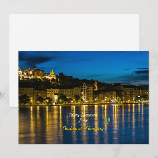 Prettig kerstfeest vanuit Boedapest, Hongarije Feestdagenkaart (Voorkant / Achterkant)