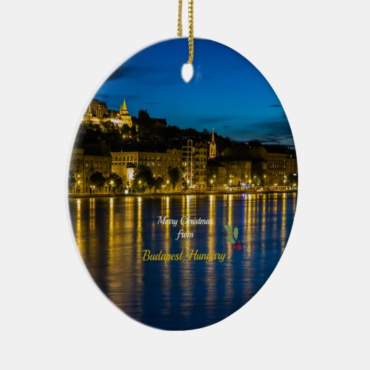 Prettig kerstfeest vanuit Boedapest, Hongarije Keramisch Ornament (Rechts)