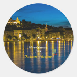Prettig kerstfeest vanuit Boedapest, Hongarije Ronde Sticker