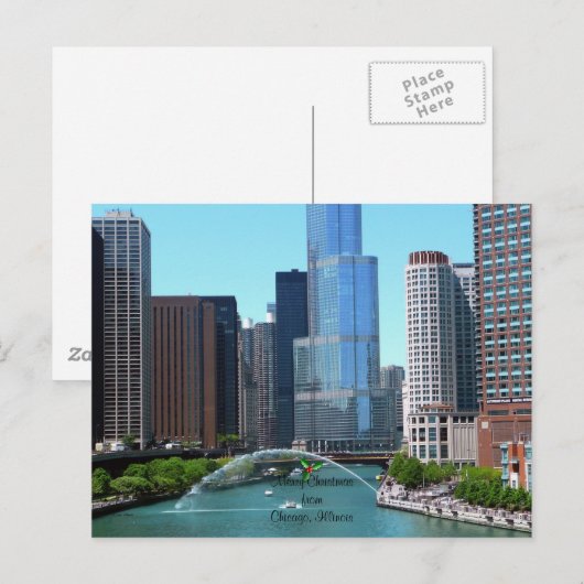 Prettig kerstfeest vanuit Chicago Illinois Feestdagenkaart (Voorkant / Achterkant)