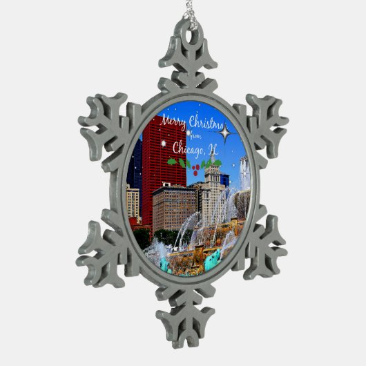 Prettig kerstfeest vanuit Chicago Tin Sneeuwvlok Ornament (Links)