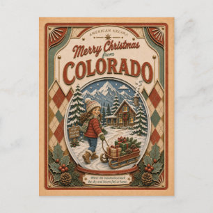 Prettig kerstfeest vanuit Colorado Vintage Sneeuwb Feestdagenkaart