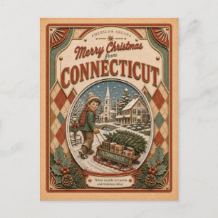 Prettig kerstfeest vanuit Connecticut Vintage Snee Feestdagenkaart