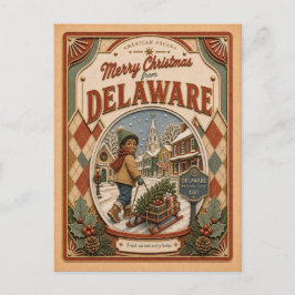 Prettig kerstfeest vanuit Delaware Vintage Sneeuwb Feestdagenkaart