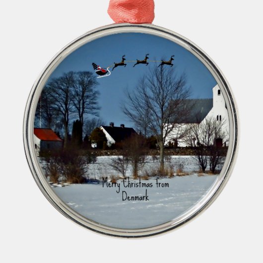 Prettig kerstfeest vanuit Denemarken Metalen Ornament (Voorkant)