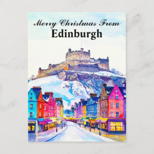 Prettig kerstfeest vanuit Edinburgh Schotland Reis Briefkaart