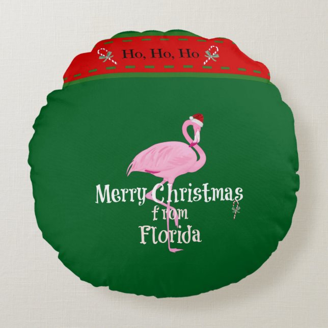 Prettig kerstfeest vanuit Florida Rond Kussen (Voorkant)