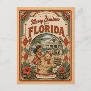 Prettig kerstfeest vanuit Florida Vintage Sneeuwbo Feestdagenkaart