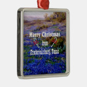 Prettig kerstfeest vanuit Fredericksburg, Texas Metalen Ornament (Rechts)