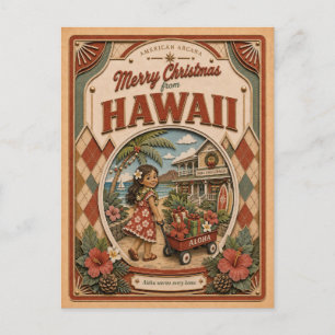 Prettig kerstfeest vanuit Hawaï Vintage Sneeuwbol Feestdagenkaart
