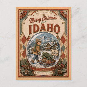 Prettig kerstfeest vanuit Idaho Vintage Sneeuwbol Feestdagenkaart