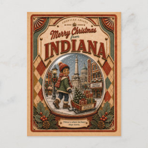 Prettig kerstfeest vanuit Indiana Vintage Sneeuwbo Feestdagenkaart