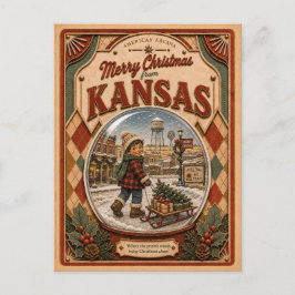 Prettig kerstfeest vanuit Kansas Vintage Sneeuwbol Feestdagenkaart