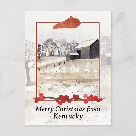 Prettig kerstfeest vanuit Kentucky Farm Winter Sno Feestdagenkaart (Voorkant)