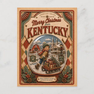 Prettig kerstfeest vanuit Kentucky Vintage Sneeuwb Feestdagenkaart