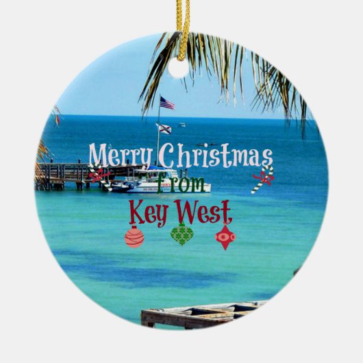 Prettig kerstfeest vanuit Key West Keramisch Ornament (Voorkant)