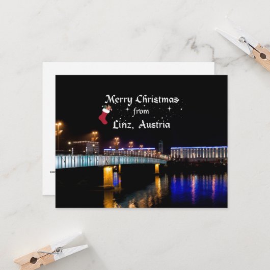 Prettig kerstfeest vanuit Linz, Oostenrijk Kaart (Voorkant / Achterkant in situ)