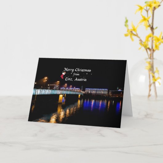 Prettig Kerstfeest vanuit Linz, Oostenrijk Kaart (Gele Bloem)