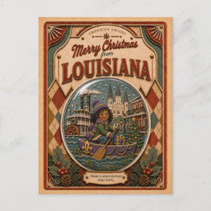 Prettig kerstfeest vanuit Louisiana Vintage Sneeuw Feestdagenkaart