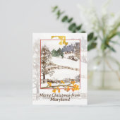 Prettig kerstfeest vanuit Maryland Farm Winter Tre Feestdagenkaart (Staand voorkant)