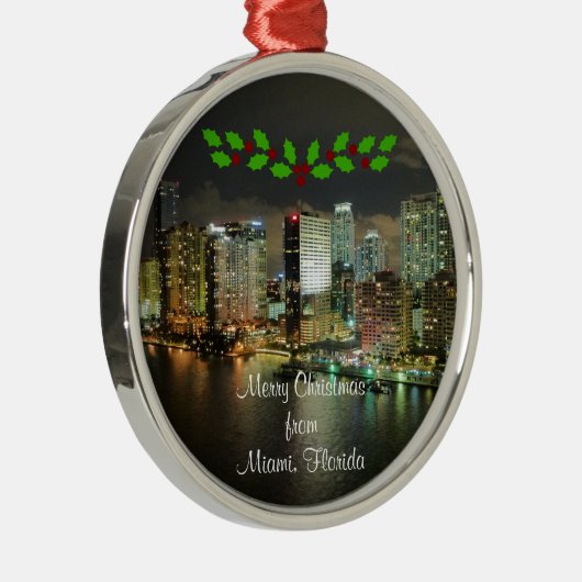 Prettig kerstfeest vanuit Miami, Florida Metaal Or Metalen Ornament (Rechts)
